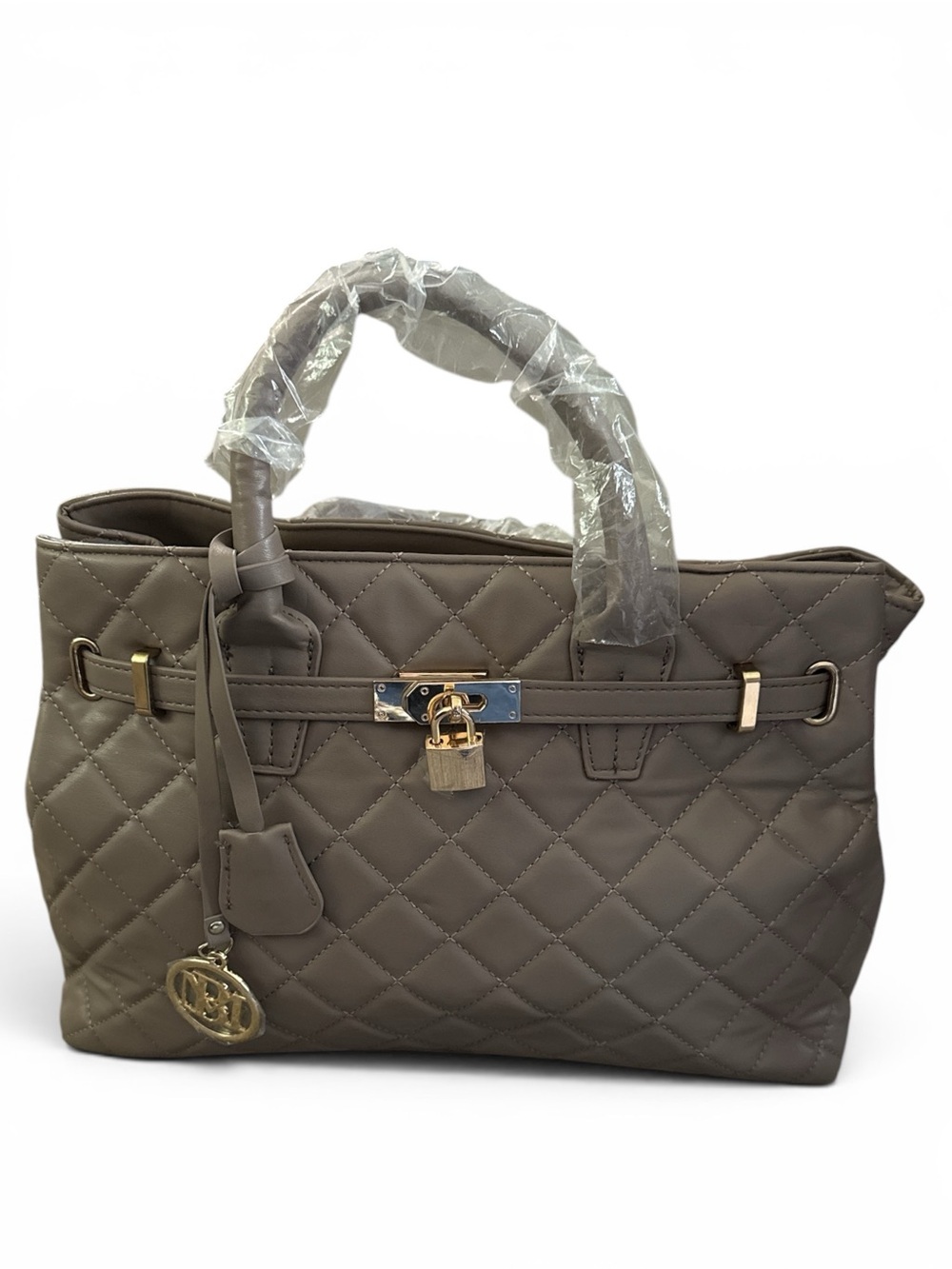 Two Badgley Mischka Quilted Tote Handbags in Taupe - Womens Shoulder Bag  Cream